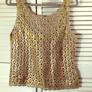 Alberto Makali metallic gold paint on crochet tank